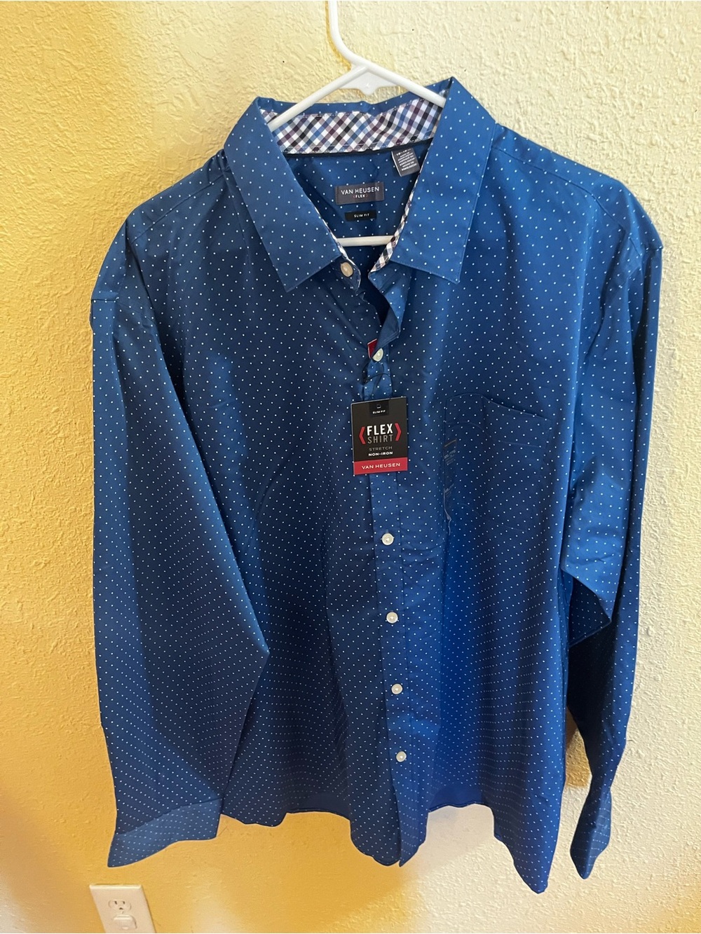Van Heusen Dress Shirt Mens 18-18.5 2X Flex Collar Slim Fit Stretch Men blue New